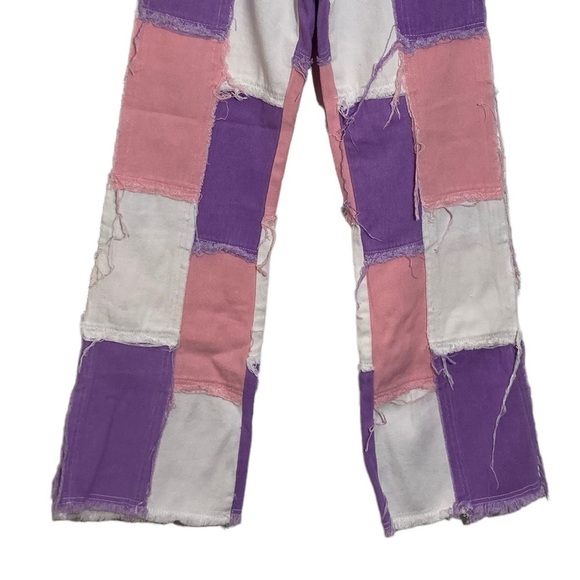 SHEIN Patchwork JeansButton-Front Size Small Purple Pink White Patchwork - Picture 3 of 12